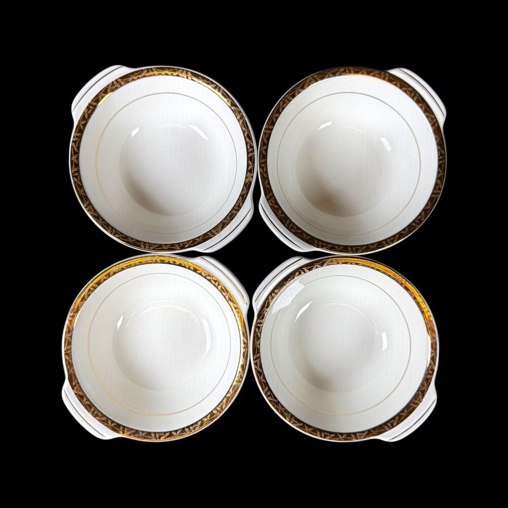 4x White Limoges Sebring Ohio Manhattan 22K Gold Trim Porcelain Bowls Vintage